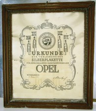 OPEL Urkunde zur Verleihung