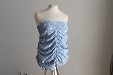 Shein gerafftes tube bandeau Top ärmellos Gr. 36/S Blumen blau weiss tube