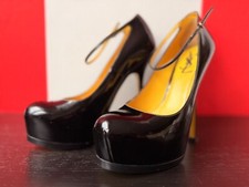 YSL Yves Saint Laurent TRIBTOO 105 Plateau Pumps Lackleder Schwarz Gelb 37 NEU