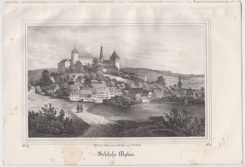 Lithografie schloss mylau - lithografie:, mylau,