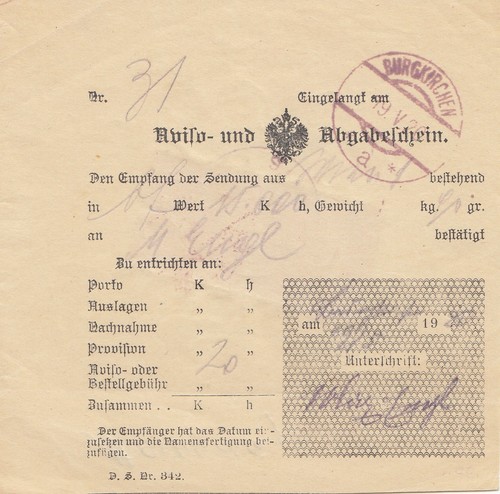 österreich 1920 aviso - 1920:, und