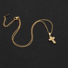 Edelstahl Kreuzkette Goldfarben Kette mit Kreuz Anhänger Strass Jesus Halskette