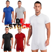 DE Herren Kurzarm Bodysuit Gymnastikanzug Turnanzug Leotard Jumpsuit overall 