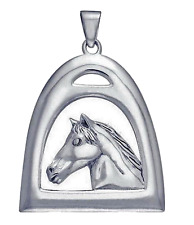 Peter Stone 925 Silber Pferd Schmuckanhänger Pferdekopf im Steigbügel Krafttier