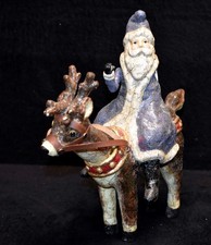 Nikolaus Figur auf Rentier mit Wackelkopf  Weihnachten Pappmache