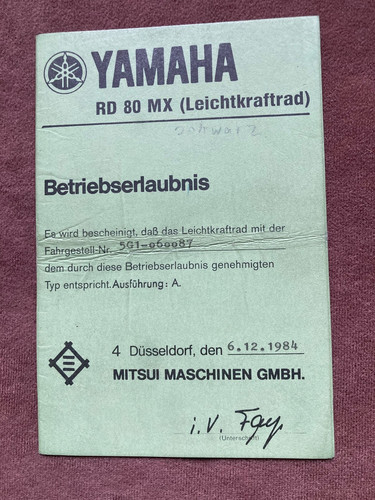 Betriebserlaubnis yamaha 80 - yamaha, rd