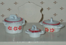 MINIATUR Topf-Set Dora Kuhn Marianne Modelle Weiß Rot 3 Töpfe mit Deckel