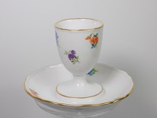 Top Eierbecher Meissen Goldrand Porzellan Bunte Streublumen Unterteller 1.Wahl