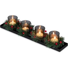 Adventskranz Tischdeko Metall Schwarz mit Rauchglas Weihnachtskranz Kerzenstä...