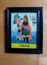 St. Florian Glasmalerei Hinterglasmalerei Sandl 1830 Holzrahmen Bild Heiliger