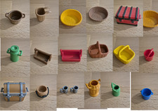 Playmobil Figuren Zubehör wie Eimer, Kisten, Küchenzubehör, Truhen, Koffer etc.