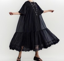 Damen Urban Chic Arty schwarz einzigartig kantig Designer Midi fließend Spitze Kleid 18