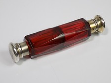 Jugendstil Parfümflakon Doppelflakon Kristallglas Schliff Rubin Silberrand