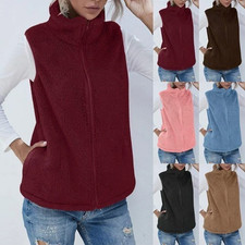 Damen Fleece Fell Körperwärmer durchgehender Reißverschluss Weste Gilet Coat Cardigan Plus Größe