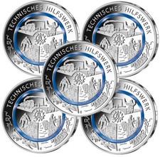 5 x 10 Euro Gedenkmünze Deutschland 2025 bfr. - THW - A D F G J - komplett Serie