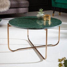 Runder Couchtisch NOBLE 65cm grün Marmor abnehmbare Tischplatte klappbar gold