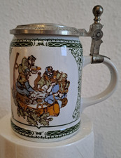 Bierkrug mit Zinndeckel Jagdmotiv