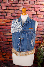 Vintage Denim Weste DIESEL upcycled Spitze Fransen Boho Hippie Jeans S M
