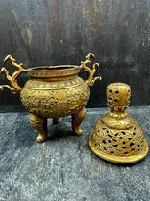 antikes dreibeiniges tibetisches Räuchergefäß Bronze verziert mit Signatur China