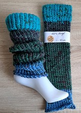 Warme Beinstulpen grün-blau gestreift 40 cm *Handarbeit* gestrickt Acryl