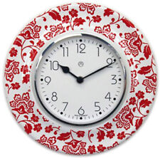 G - Küchenuhr rot weiß Wanduhr Quarz-Uhr Wohnraumuhr Keramik-Uhr rund weiß 