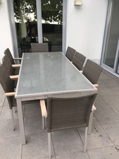 Garten Sitzgruppe ALU-Kunststoffgeflecht - Tisch mit Granitplatte und 8 Stühlen