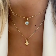 Doppelhalskette mit Auge & Hand – Schutz & Stil vereint