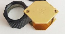 Einschlaglupe 10x Vergroesserung TRIPLET Klapplupe Taschenlupe(Schwarz/Gold)741)
