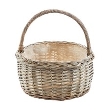 Weidenkorb Dekokörbchen Henkelkorb rund grau mit Henkel und Textil ausgekleidet