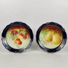 Set 2 antike Prunkteller Jaeger & Co Malmaison – Obstdekor, Porzellan um 1900