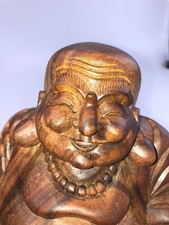 Happy Buddha Figur Thailand Suar Holz zweifarbig Natur 20 cm Feng Shui (Nr.2) 