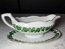 Weinlaubmuster Sauciere mit Goldrand und Henkel Romantica Schönwald 8cm x 20cm