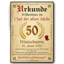 50. Geburtstag Urkunde personalisiert ALTER SACK Geschenk Mann Geburtstagskarte