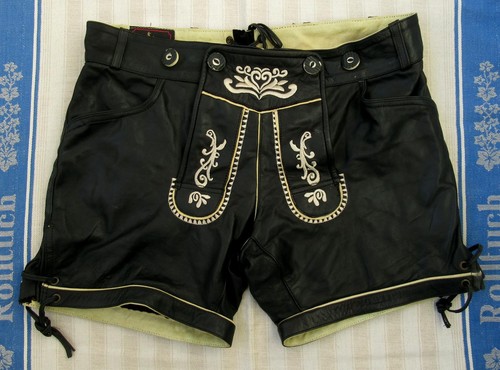 Bestickte schwarze lederhose - bestickte,