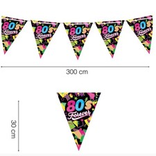 PARTY DEKO WIMPELGIRLANDE GIRLANDE 80ER JAHRE 300 CM NEU OVP