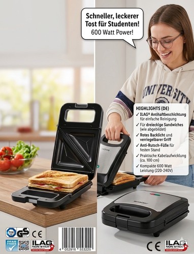 Sandwichtoaster 600 watt - sandwichtoaster,,