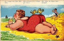 Ak Dicke Frau am Strand, Humor