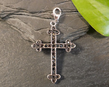 925 Silber Anhänger Kreuz Orthodox Besatz Zirkonia Schwarz Karabiner Glänzend