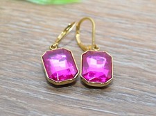 KRISTALL Brisur Ohrhänger Ohrringe gold EDELSTAHL Glas rechteckig goldfarbe