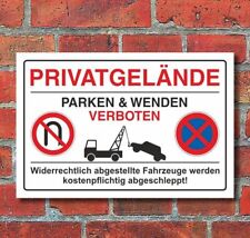 Schild Parkplatz "Privatgelände, wenden und parken verboten" - 3 mm Alu-Verbund 