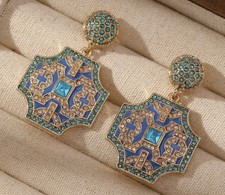 ROYAL STYLE FARBIGE STRASSSTEINE OHRHÄNGER GRÜN OHRSTECKER OHRRINGE VERGOLDET