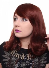 Damen Mittellange lockige Alltag Perücke welle natürlich Wig rot-braun C1412