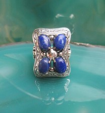 Ω Ring viktorianischer Stil 4 blaue Lapislazuli Silber 925 Gr 18,1
