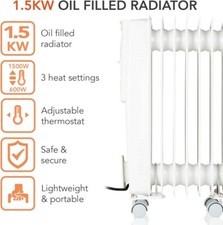 Warmlite 1500W 7 Flossen hoher ölgefüllter Heizkörper mit Timer, weiß