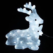 LED Hirsch mit Rehkitz Acryl Figur kaltweiß 60 LED's Weihnachtsbeleuchtung