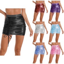 DE Damen Metallic Transparent Miniröcke Sexy Paket Konzert Skorts Kostüm Club