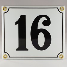 Emaille Hausnummer 16 Weiß