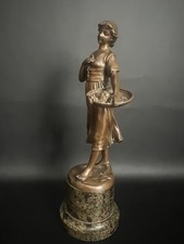 Bronze Skulptur,original Statue "Frau mit Korb" auf Marmor Sockel um 1900