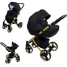Kinderwagen 3in1 mit Autositz Babyschale Schwenkräder GRATIS-ZUBEHÖR Velora Gold