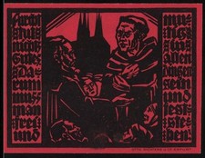 Notgeld Erfurt 1921, 50 Pfennig, Schwarz-Rot mit historischen Figuren und gotis 